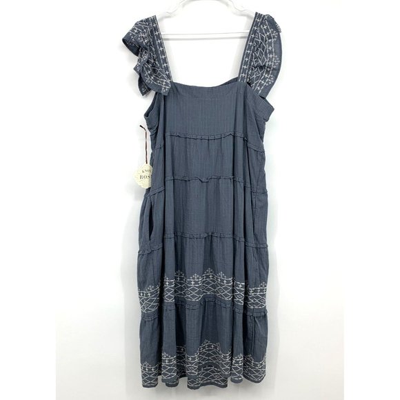 Knox Rose Dress Blue Embroidered Ruffle Short Sleeve Tiered NWT - Picture 9 of 13